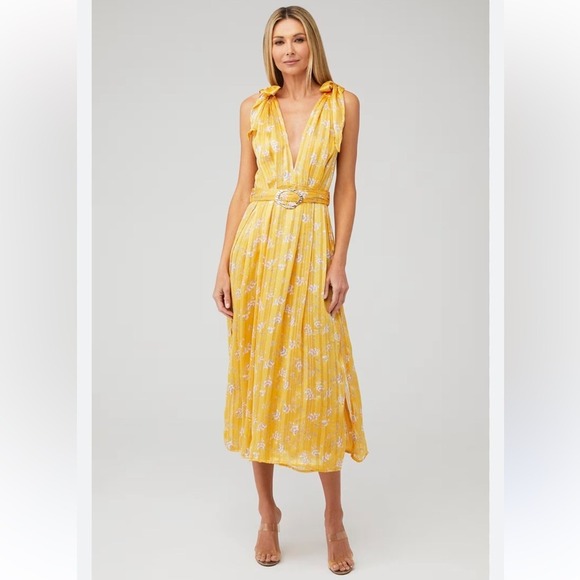 Sabina‎ Musayev SZ Medium The Kimber Yellow chiffon Floral Midi Dress